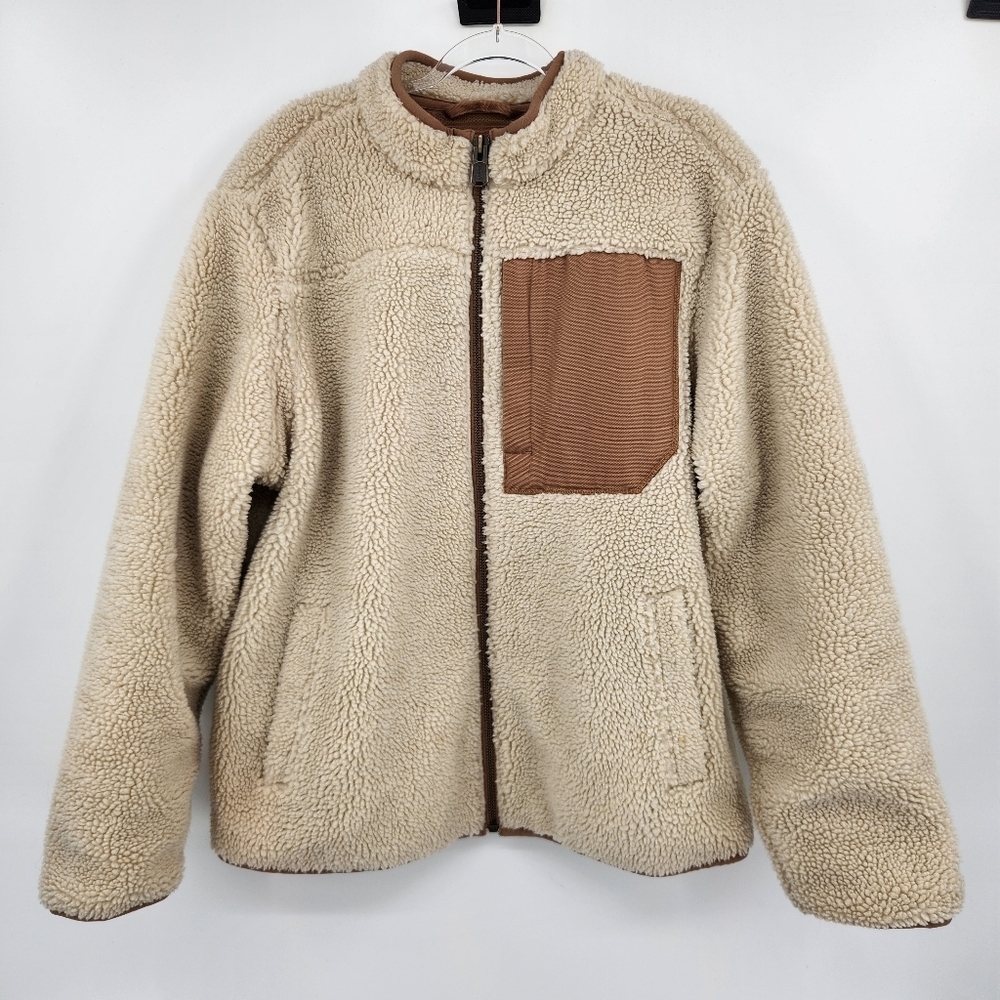 Duluth Trading Co Mens Burly Sherpa Fleece Jacket Size Large Cream Tan - Picture 8 of 8